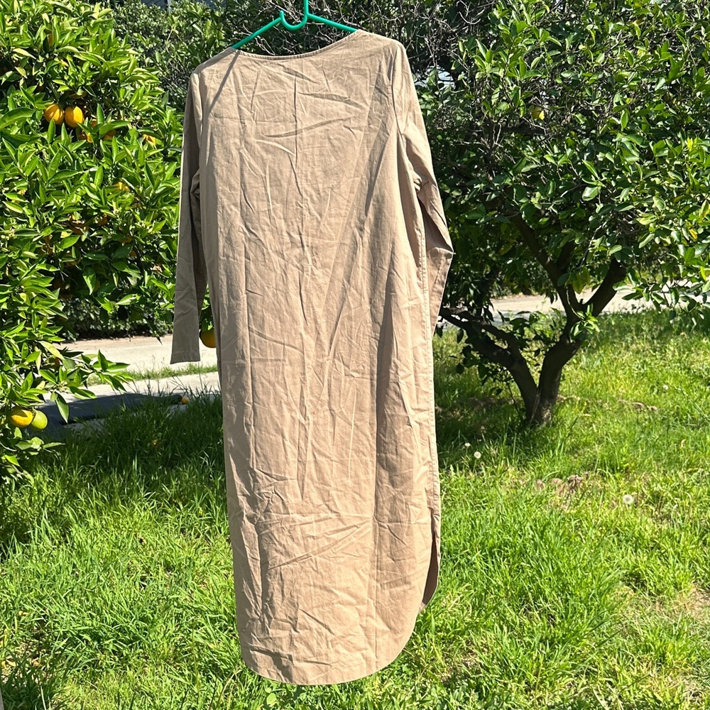 Beige Khaki Long-Sleeve Casual Maxi Shift Dress in Tunic Caftan Style Made in ๐ฎ๐น - Picture 5 of 6